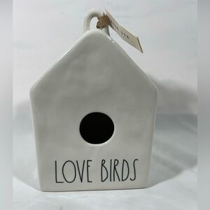 RAE DUNN “LOVE BIRDS” CERAMIC BIRDHOUSE HANG/FREESTANDING WHITE/BLACK‎ 8” NEW